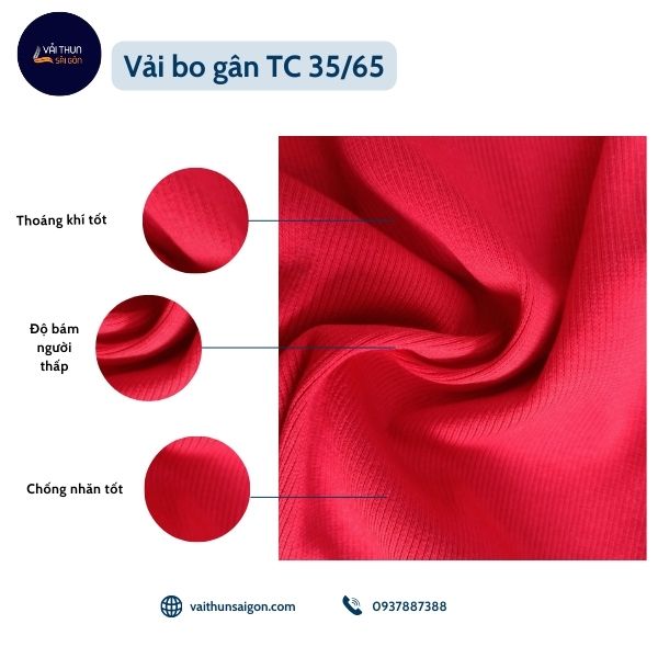 Vải bo gân TC 35/65