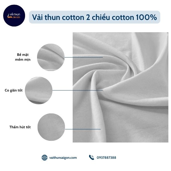 Vải thun cotton 2 chiều cotton 100%